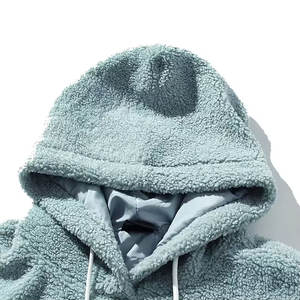 Sudadera con capucha de lana de algodón 100% para hombre, tela de toalla de invierno personalizada a la moda con bolsillo frontal, patrón sólido grueso - Product Image 3