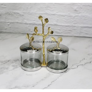 Stylish Different Designer Gold Plated Metal Top Lid For Clear Glass Food And Dry Fruits Storage Set Of 6 Canisters From India - Product Image 2
