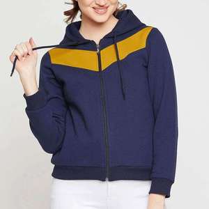 High Quality Plain Blue Color Zipper Hoodies For <b>Women</b> Custom Logo 100% Cotton Fabric Solid <b>Pattern</b> Plus Size Breathable Hoodie - Product Image 1