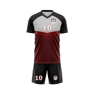 Nuevos diseños de uniformes de fútbol impresos sublimados hechos con tela de poliéster transpirable de secado rápido sin costuras con calcetines y bolsas - Product Image 3
