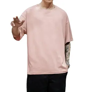 하이 퀄리티 남성용 소프트 스트레치 면 짧은 소매 단색 슬림핏 O-넥 티셔츠, 남성용 패션 캐주얼 티셔츠