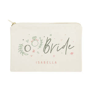 Trousse de Maquillage Personnalisée en Toile de Coton à Motif Floral pour Mariée, Grande Capacité, Organisateur de Maquillage avec Lettres - Product Image 1