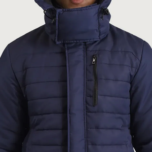 Blouson Bomber Homme Personnalisé en Toile Bleu Marine, Chaud et Coupe-Vent pour l'Hiver, avec Capuche et Col Montant, Matelassé, Style Décontracté et Tendance - Product Image 5