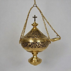 SacraCloud encensoir en métal orné de fumée divine brûleur d'encens d'église traditionnelle avec chaîne en laiton poli vintage - Product Image 3