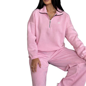 Women Half Zip Fleece Sweatshirt and Jogger Set Soft <b>Brushed</b> Fabric Relaxed Fit Lounge Wear Apparel for Wholesale Supply - Product Image 2