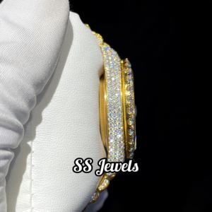 Montre automatique de luxe unisexe, sertie de diamants, fabriquée à la main, en acier inoxydable, 41 mm, haute qualité, diamants VVS, plaqué or jaune, glacée, hip-hop - Product Image 5
