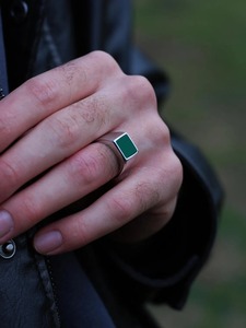 Genuine 925 Sterling <b>Silver</b> Green Agate Square 10x10mm <b>Men</b> <b>Ring</b> Elegant Signet <b>Ring</b> for <b>Men</b> Gemstone Jewelry Gift for Boyfriend - Product Image 4