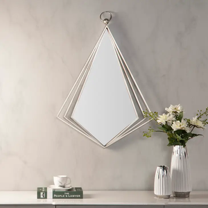 Miroir mural en métal artisanal avec cadre à motif géométrique Miroir mural en métal à finition rustique pour entrée de chambre à coucher - Product Image 2