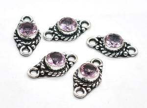 Plata antigua y chapado en oro de 18 quilates 20X11mm Cuarzo Rosa Piedra preciosa Conector de doble bucle NC18 Fabricación de joyas Conector de encanto Lote - Product Image 3