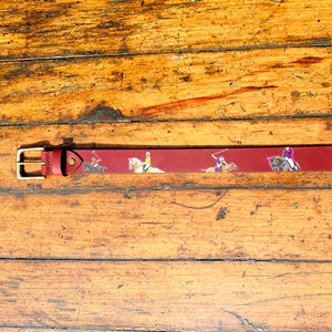 Cinturón de cuero genuino con estampado de polo de caballo exótico con hebilla OEB de latón Cinturón de cuero Premium para hombres y mujeres - Product Image 4