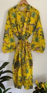 Jaune Safari Design unisexe coton Kimono Robe robe de chambre vêtements de nuit maquillage Robe de chambre vêtements de plage peignoir vêtements d'été - Product Image 3