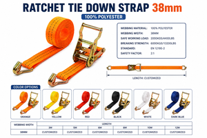 Sangle à cliquet de fixation de conteneurs en polyester 38 mm 2000 kg haute résistance pour le transport de marchandises, logo personnalisé, service OEM - Product Image 4