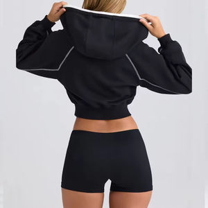 Custom Manufacturing Wholesale Tracksuit New Fashion Gym Shorts With Hoodie <b>Women</b> Gym Crop <b>Top</b> Hoodie and Short Sets 2026 - Product Image 3
