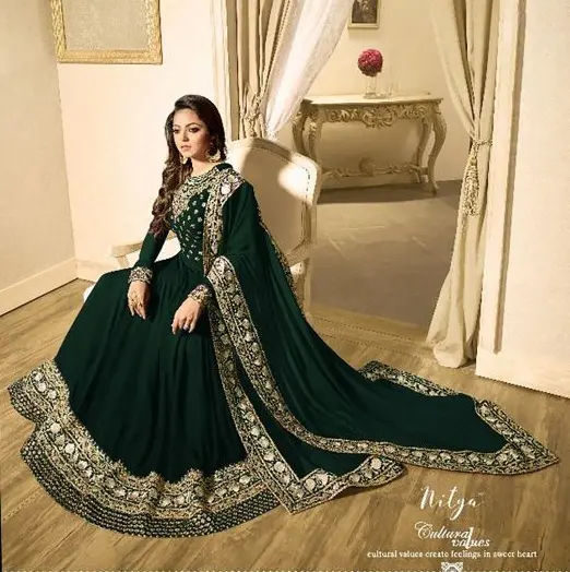 Hint Trendy moda kadınlar için uzun bangbangipek nakış ile Anarkali Kurti kıyafeti ile Dupatta düğün Partywear Suit