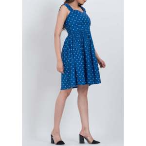 Vestido Mini de Algodón Azul con Estampado Floral para Mujer, Cuello Cuadrado, Estilo Casual Elegante, Transpirable, Vestido Mini de Verano para Clubes y Fiestas - Product Image 3