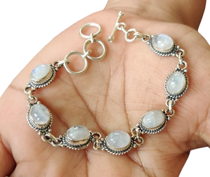 Boho Style Classical Tennis <b>Bracelet</b> Women's <b>925</b> <b>Sterling</b> <b>Silver</b> Moonstone Gemstone Handmade Platinum Rhodium Third Party Gift - Product Image 1