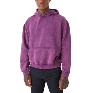 OEM Sweats à capuche vintage 100% coton épais, personnalisables, délavés à l'acide, effet vieilli, d'hiver, coupe courte, vierges, avec motif lettre 2026 - Product Image 1