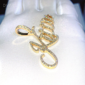 Pendentif personnalisé avec initiale pour homme, bijoux hip-hop, argent sterling 925, moissanite, luxe, plaqué rhodium/or - Product Image 4