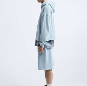 Vintage Wash <b>Men's</b> Cotton Oversized Drop Shoulder Raw Hem Cropped Boxy Hoodie Streetwear Pullover Hoodies for <b>Men</b> <b>Clothing</b> 2024 - Product Image 4