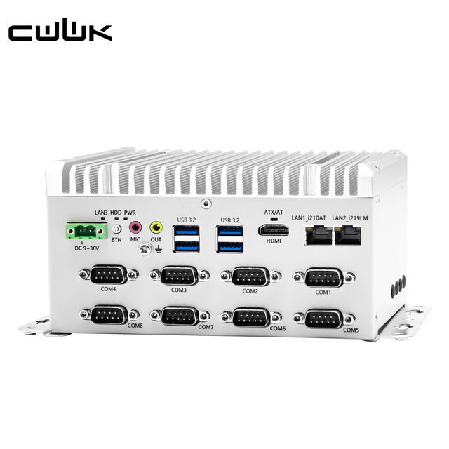 CWWK Fanless Mini PC i5-8265U 2 x Gigabit LAN (i210+i219-LM) 8 x RS232 COM GPIO 4USB3.2 Din Rail 9-36V Industrial Computer
