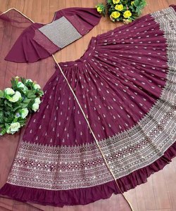 Venta al por mayor diseñador algodón seda bordado secuencia trabajo Lehenga Choli Dupatta indio pakistaní fiesta desgaste étnico ropa Surat - Product Image 3