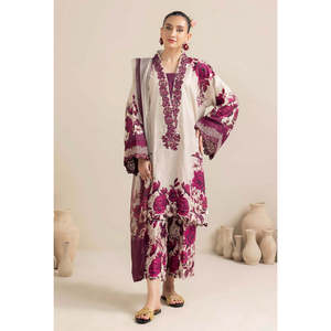 ADAN LIBAS Conjunto de 3 piezas de gasa para mujer: Camisas estampadas con bordados y Dupatta, y pantalón estampado - BIC-059 - Product Image 1