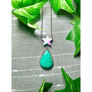 Tia <b>Long</b> Turquoise Star Pattern Multi-Stone & Sterling Silver <b>Necklace</b> for Gift - Product Image 1