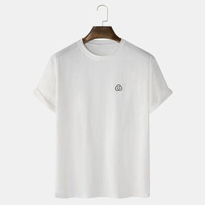 Camiseta de algodón 100% de retales para hombre, Camiseta lisa de manga corta con cuello redondo, transpirable y ligero, con estampado de logotipo, longitud corta - Product Image 4