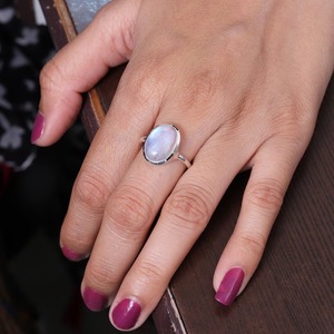 Handmade Oval Natural Blue Moonstone Engagement <b>Ring</b> Vintage 925 Sterling Silver <b>Indian</b> Fine Jewelry Third Party Certified June - Product Image 5