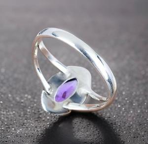 Vente en gros d'anneaux en argent sterling 925 massif sertis de pierres de forme marquise, pierre précieuse améthyste naturelle facettée, classique pour femmes - Product Image 2