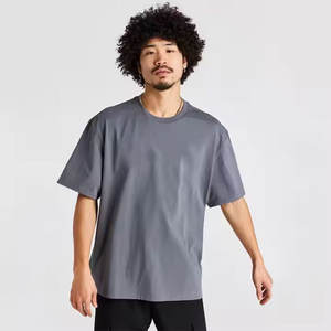 Première qualité 100% coton hommes à la mode surdimensionné à manches courtes haut à épaules tombantes Logo personnalisé mode de rue T-shirts solides - Product Image 2