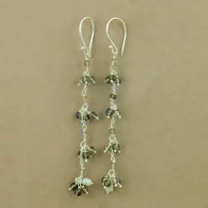 Pendientes Colgantes de Plata 925 con Cuarzo Ahumado y Perla de Agua Dulce Dorada, Diseño de Flor, Regalo para Mujer, Patrón de Esmeralda y Amatista - Product Image 1