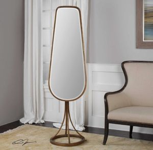 Impresionante espejo de pie para el hogar, sala de estar, decoración de suelo, puerta tallada, Marco ovalado, espejos de Metal con acabado dorado - Product Image 6