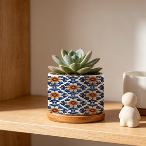Mini <span class=keywords><strong>pot</strong></span> de fleurs <span class=keywords><strong>en</strong></span> céramique avec logo personnalisé et base <span class=keywords><strong>en</strong></span> bambou pour plantes succulentes et <span class=keywords><strong>cactus</strong></span>, style bohème, <span class=keywords><strong>pot</strong></span> de table - Product Image 2