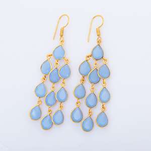 ต่างหูห้อยประดับพลอยบลูแคลเซโดนี เงินแท้ 925 ดีไซน์เนอร์ทำมือ ตัวเรือนแบบ Bezel เหมาะสำหรับงานปาร์ตี้ งานหมั้น ของขวัญ - Product Image 6