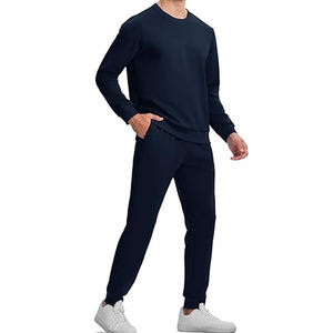 Melbo Sports Ensemble de sport d'hiver pour hommes, col rond, chaud, jogging, gymnastique, entraînement, respirant, 100% coton, polaire - Product Image 1
