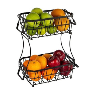 Cesta de fruta de metal elegante de dos niveles para diseño circular de encimera con ahorro de espacio y frutas frescas organizadas que maximizan el almacenamiento - Product Image 2