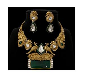 Attractive Gold Plated Trendy Royal Peacock Moissanite Antique Gold Necklace <b>Set</b> with Earrings <b>Women</b> Jewelry Engagement Wedding - Product Image 3