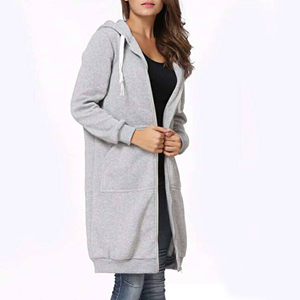 Sudadera Holgada con Hombros Caídos y Forro Transpirable al por Mayor, Vestido Largo con Cremallera y Bolsillo Oculto Personalizado a la Moda para Mujer - Product Image 2