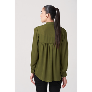 Camisa de Mujer con Botones y Fruncido Olive, Tallas S/M/L/XL/2XL - Product Image 6