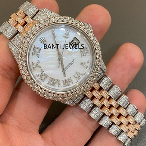 Reloj de Lujo Antiguo de Dos Tonos con Incrustaciones de Moissanita, Esfera de Cristal, Bisel de Diamantes, Correa de 20mm, Joyería Hip Hop Estilo VVS - Product Image 1