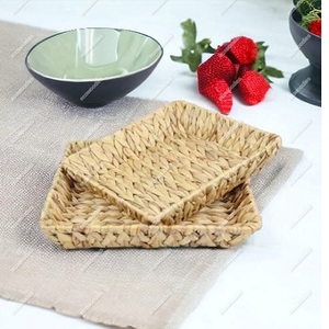 Handmade สี่เหลี่ยมผืนผ้าผักตบชวาธรรมชาติบ้านตะกร้าเก็บตารางและตกแต่ง Pantry ชั้นวางอาหารถาด - Product Image 6