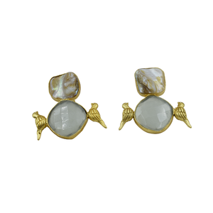 เครื่องประดับที่มีดีไซน์ทันสมัยต่างหูเม็ดเดี่ยวทำจากทองเหลืองชุบทองสำหรับผู้หญิงและเด็กผู้หญิง - Product Image 1