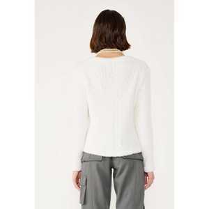 Casual Winter <b>Cardigan</b> Soft Knit Button-Up <b>Crocheted</b> with Cashmere and Acrylic Solid and Print Pattern - Product Image 4