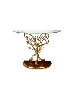 Mesa de centro con estampado floral de aluminio con tapa de vidrio templado hecha para salas de estar premium o estudios de diseño - Product Image 3