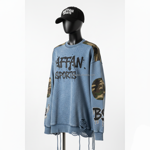 Sudadera Extra Grande para Mujer, Algodón Premium GSM, Felpa Azul con Paneles en los Hombros, Logotipo de Transferencia Térmica, Sudaderas Transpirables para Mujer - Product Image 4