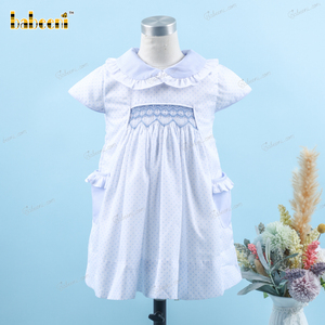 Vestido de Verano con Estampado Geométrico de Puntos Azules y Blancos para Niñas, 100% Algodón, Ecológico, Transpirable, Personalizado, OEM, ODM, Hecho a Mano - Product Image 2