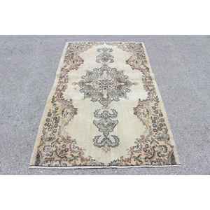 Alfombra Decorativa Vintage, Alfombra Turca de 3.8x6.3 pies, Alfombra de Lana Ikat Marrón - Product Image 1