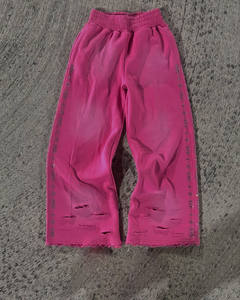 Pantalon de survêtement évasé imprimé taille haute jambe large vintage avec cordon de serrage délavé imprimé de pierres de haute qualité style décontracté pour hommes - Product Image 2