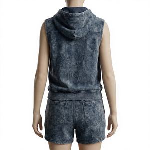 Conjunto de Sudadera sin Mangas y Pantalones Cortos NAIMAT ABBAS con Lavado Ácido Personalizado, Chaleco con Cremallera de Algodón Grueso para Hombre, Transpirable y de Secado Rápido - Product Image 2